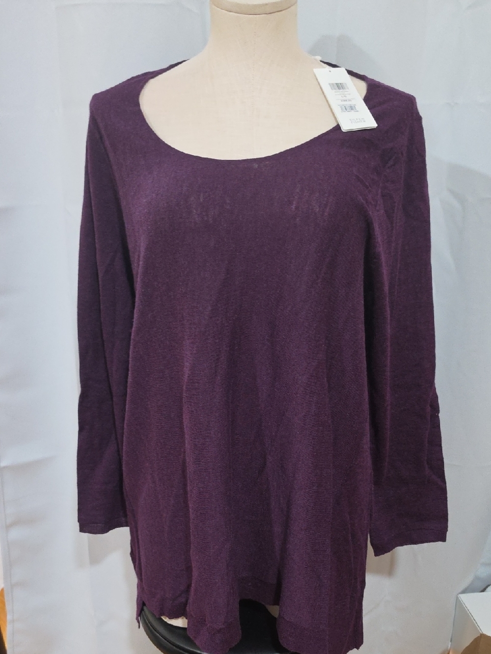 Eileen Fisher Deep Plum Long-Sleeve Scoop Neck Tunic Top